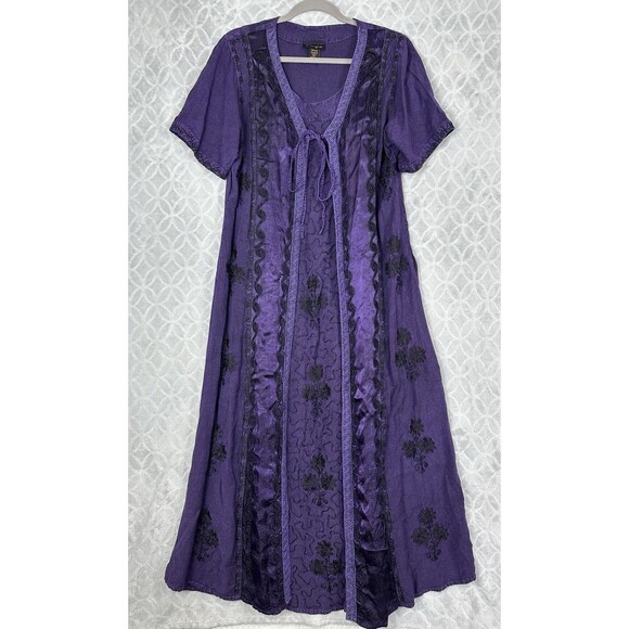Vtg Embroidered Maxi Dress M/L Purple Split Front Hippie Witch Goth Renaissance - Picture 1 of 17